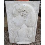 Large stone plaque depicting lady - Approx 99cm x 63cm