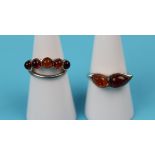 2 silver amber set rings