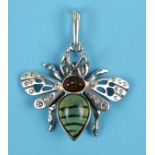 Silver & amber bumble bee pendant