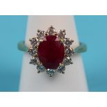 Fine 18ct ruby & diamond cluster ring