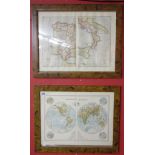 2 framed maps - The world & Spain, Portugal & Italy