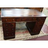 Antique leather top pedestal desk - Approx W: 120cm D: 60cm H: 71cm