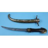 Eastern knife with brass & silver inlaid sheath