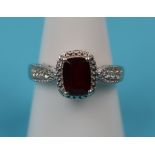 Silver red stone ring