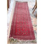 Red patterned wool runner - Approx 290cm x 84cm