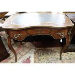 French marquetry leather top writing desk with ormolu mounts - Approx W: 107cm D: 68cm H: 80cm