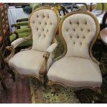 Pair of Victorian his and hers button back chairs