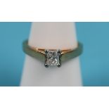 Gold princess cut diamond solitaire ring