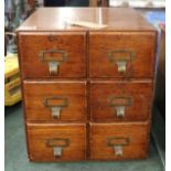 Small oak vintage bank of 6 filing drawers