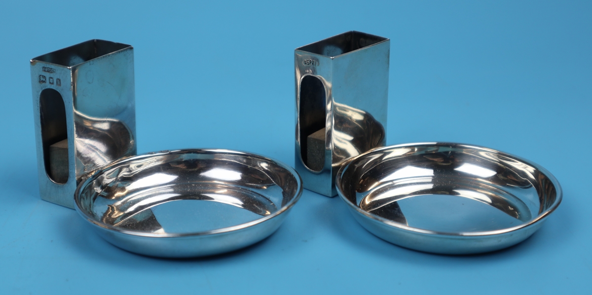 Pair of hallmarked silver Asprey of London 1925 match & tray holders