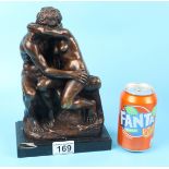 Bronze figure on marble base - The Kiss - Approx H: 25cm