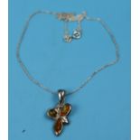 Silver amber pendant on chain