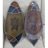Pair of French stained glass panels - Approx H: 62cm