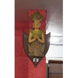 Polychrome figure mounted on shield plaque - Approx H: 45cm