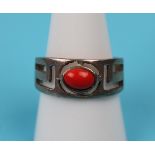 Coral set silver ring