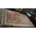 Large pink Chinese wool rug - Approx 370cm x 270cm