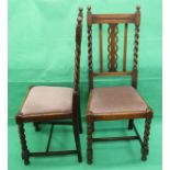 Pair of oak framed barley-twist dining chairs
