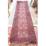 Patterned red wool runner - Approx 290cm x 78cm