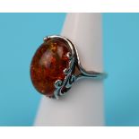 Large amber silver ring