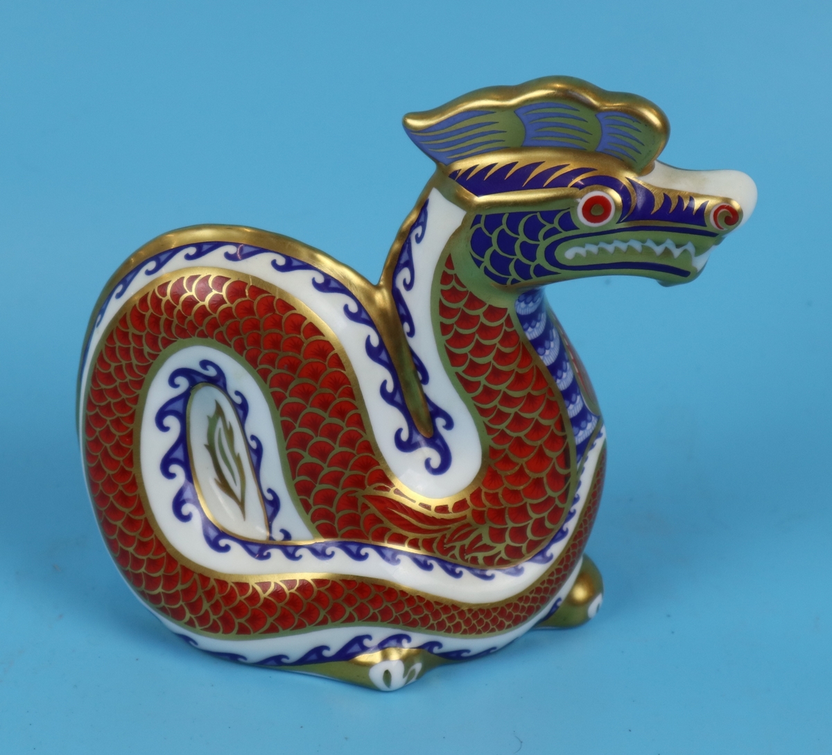 Royal Crown Derby paper weight - Dragon with silver stopper