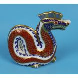 Royal Crown Derby paper weight - Dragon with silver stopper