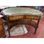 Walnut kidney shaped & leather toped writing table