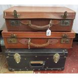 2 leather suitcases and vanity case