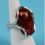 Silver amber ring