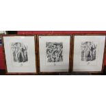 Set of 3 Art Deco style prints in walnut frames