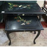 Nest of 2 painted tables on cabriole legs