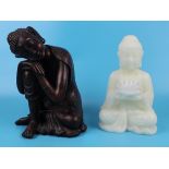 2 Buddha images (1 wax) - Approx height of tallest: 28cm