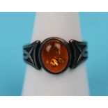 Silver & amber ring