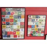 Collection of 1940's framed cigarette box fronts over 2 frames