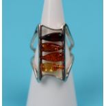 4 colour amber silver ring