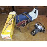 Pentax camera with tripod and cased set of binoculars