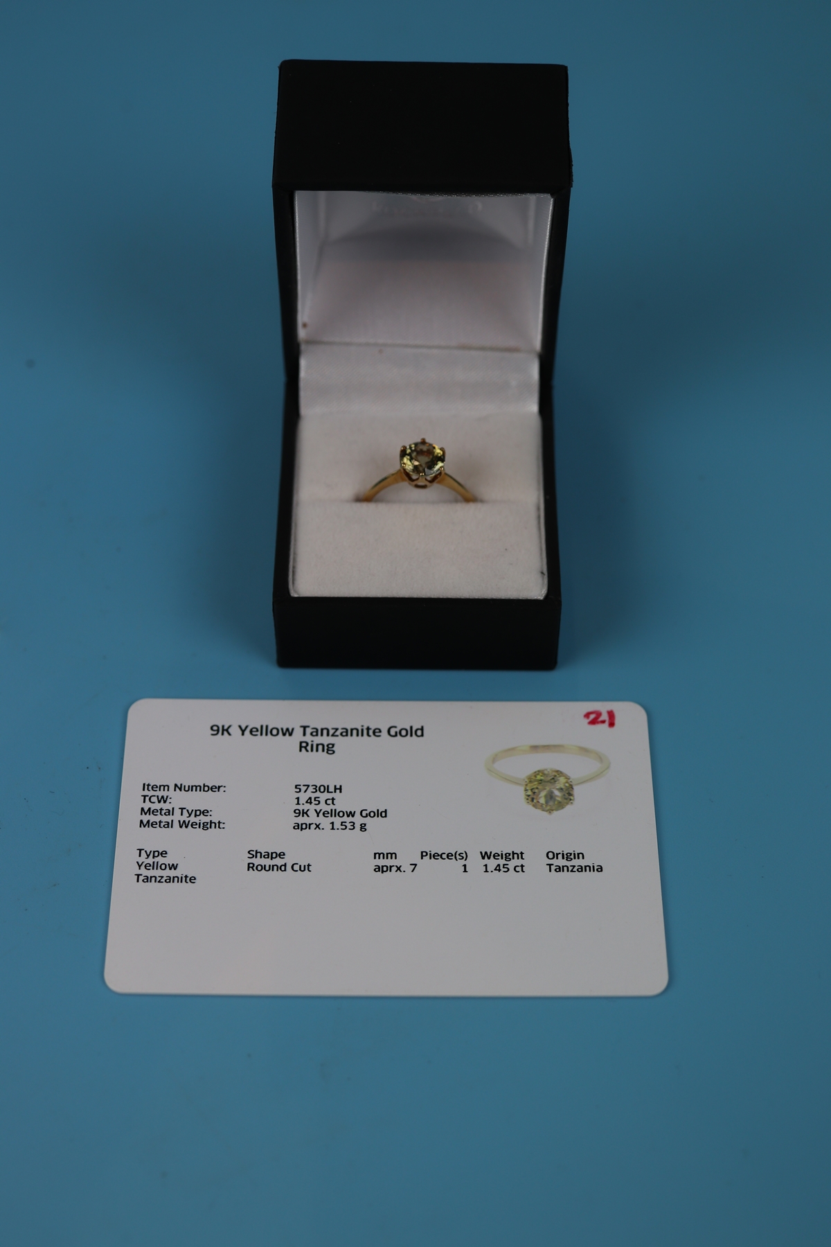 Gold solitaire ring set with yellow Tanzanite (with certificate) - Image 2 of 2