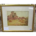 Watercolour - Haystacks by Joseph Andrews circa 1908 - Approx image size: 34cm x 24cm