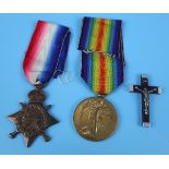 WWII medals - A W Forbes Royal Navy Victory & 1914-15 star & crucifix