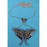 Silver enamel butterfly pendant on chain