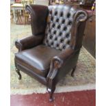 Leather wing-back armchair - Conker brown