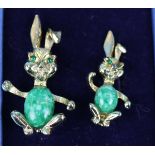 2 jade rabbit brooches