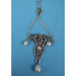 Silver enamel stone set pendant on chain