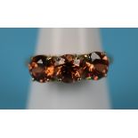 Gold ring set with orange zircon & diamond (with certificate)