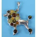 Silver & amber poodle pendant