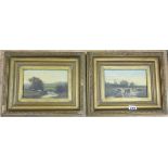 Pair of early oils in gilt frames - Approx image size: 21.5cm x 14cm