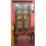 Fine Victorian mahogany glazed stationary cabinet with interesting Anglo Indian carved panels -