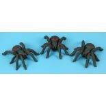 3 Verdigris cast iron hanging garden spiders