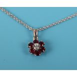 18ct white gold ruby & diamond pendant on chain