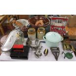 Large collection of kitchenalia to include large glazed terracotta mixing bowl