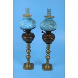 Pair of candle stick oil lamps and candle sticks - Approx H: 41cm
